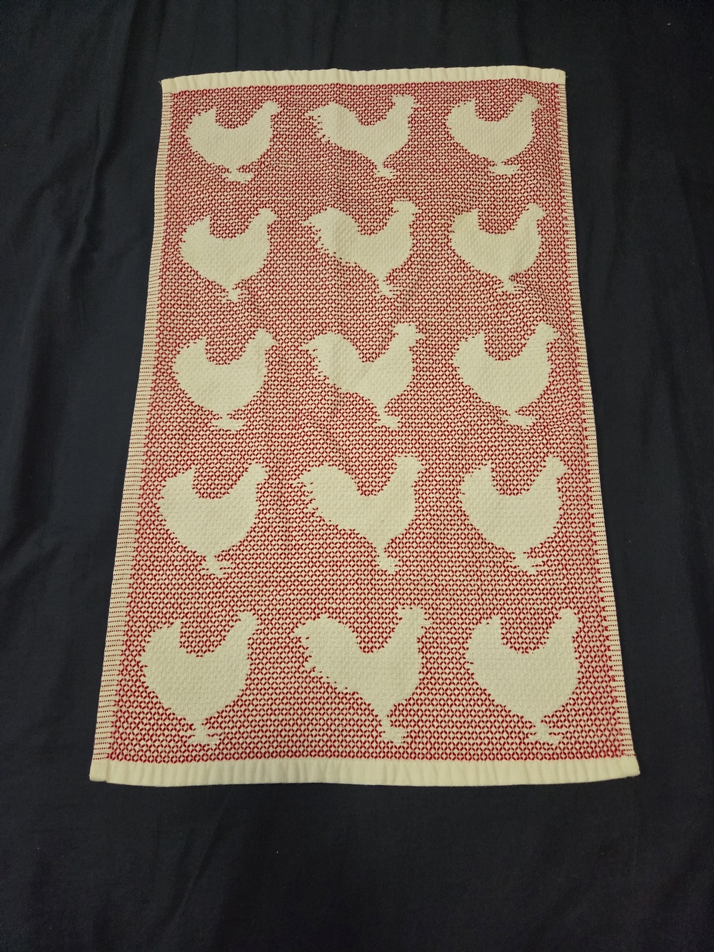 White & Red Chicken Pattern Kitchen Towel - Unbranded